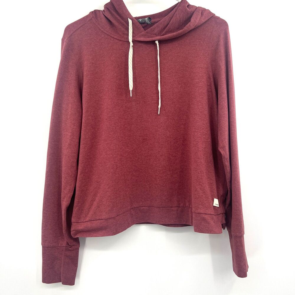 Vuori Womens Large Hoodie Pullover Heather Burgundy Red Cowl Neck Athletic Soft